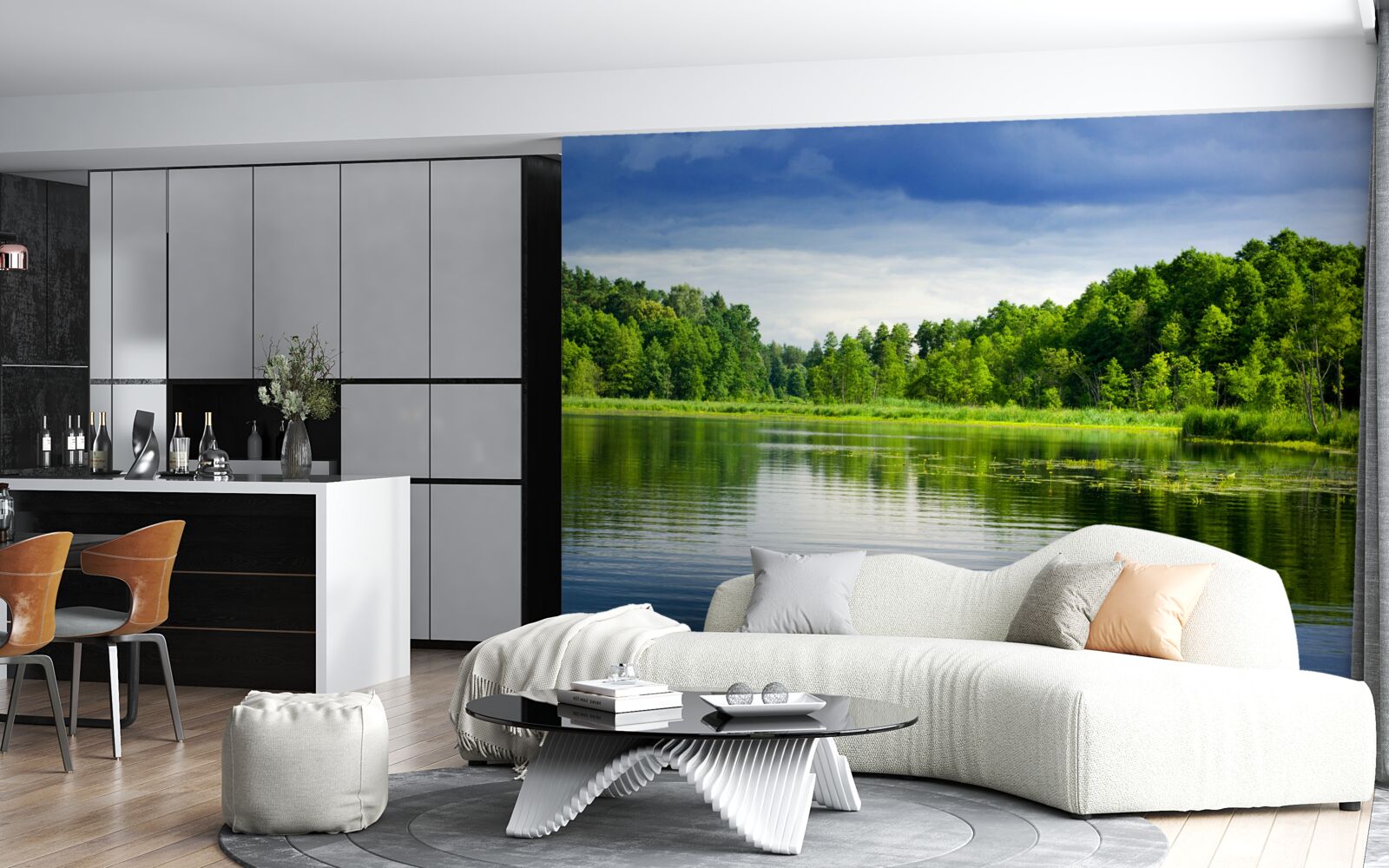 Fototapeta svieži smaragdový les v blízkosti pokojnej vody