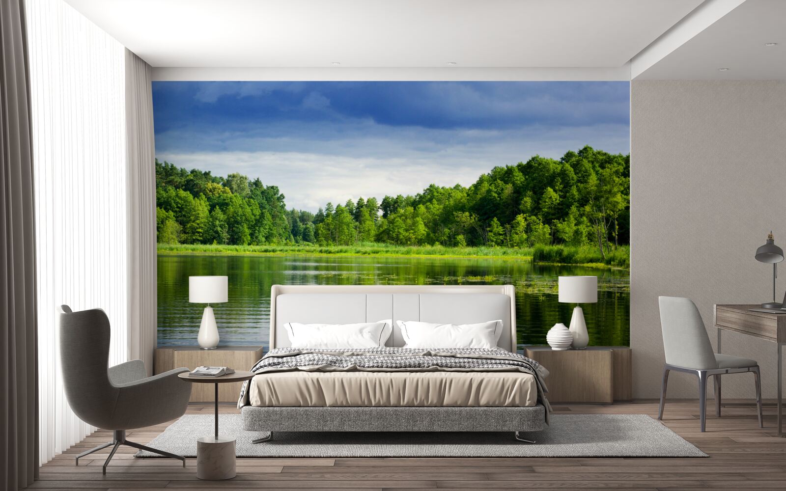 Fototapeta svieži smaragdový les v blízkosti pokojnej vody