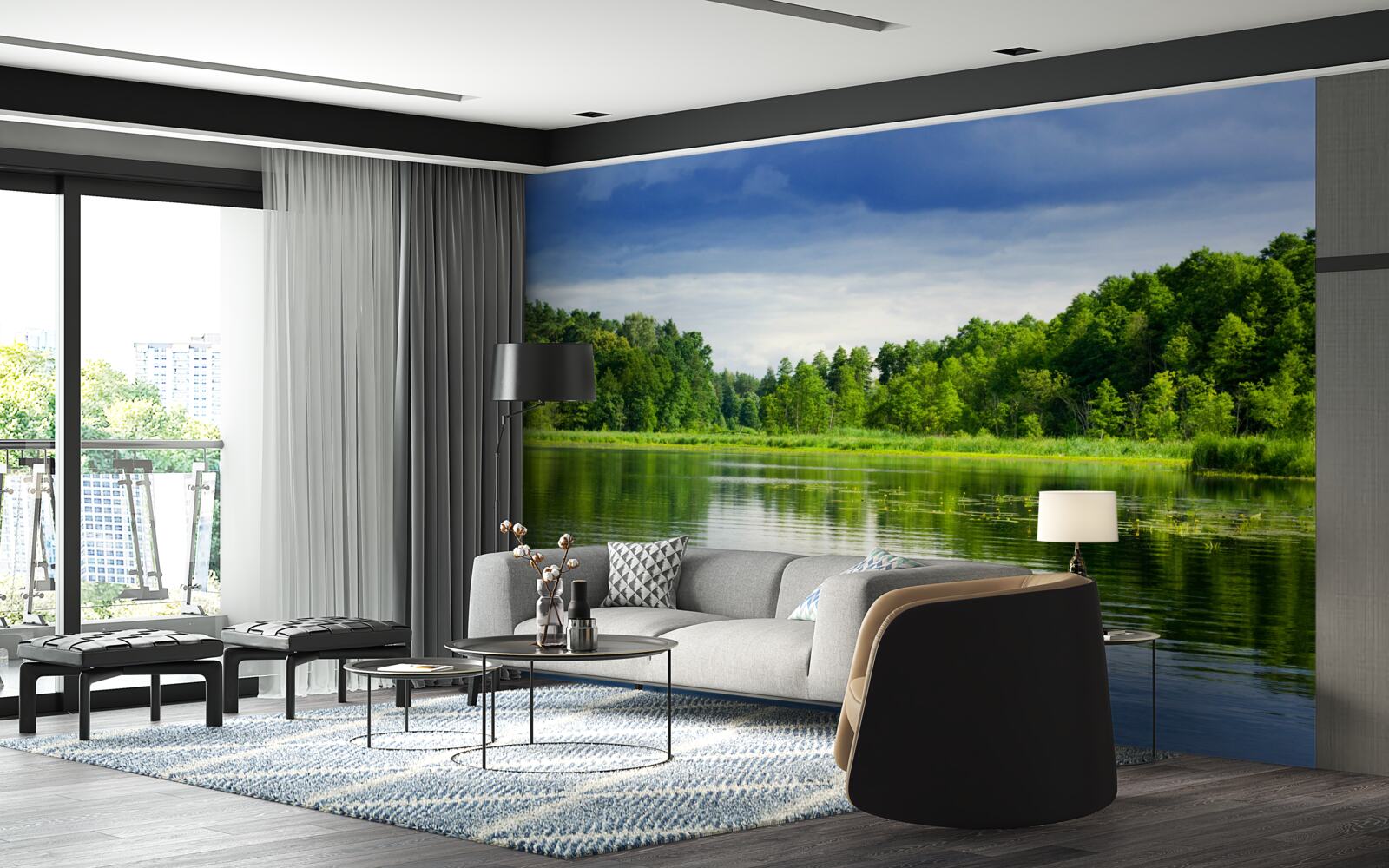 Fototapeta svieži smaragdový les v blízkosti pokojnej vody