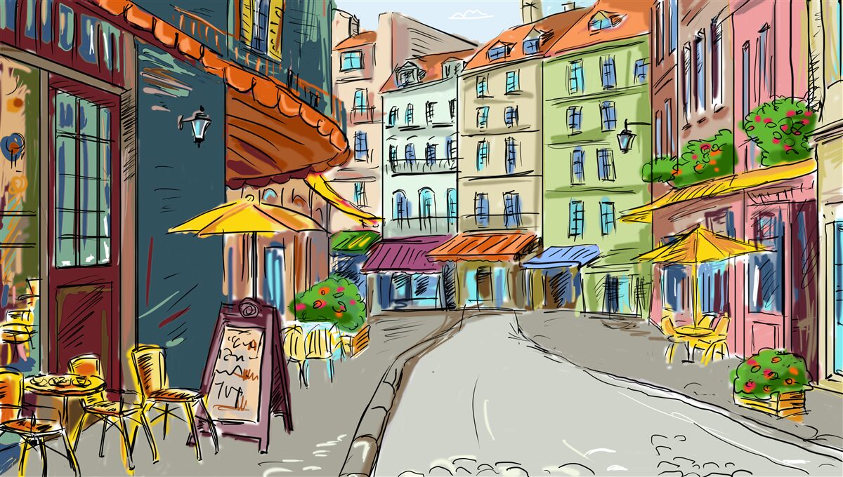 Fototapeta tichá a útulná ulica plná farieb