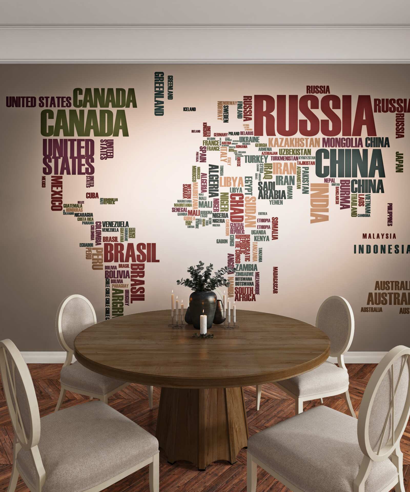 Fototapeta mapa sveta zložená z názvov krajín