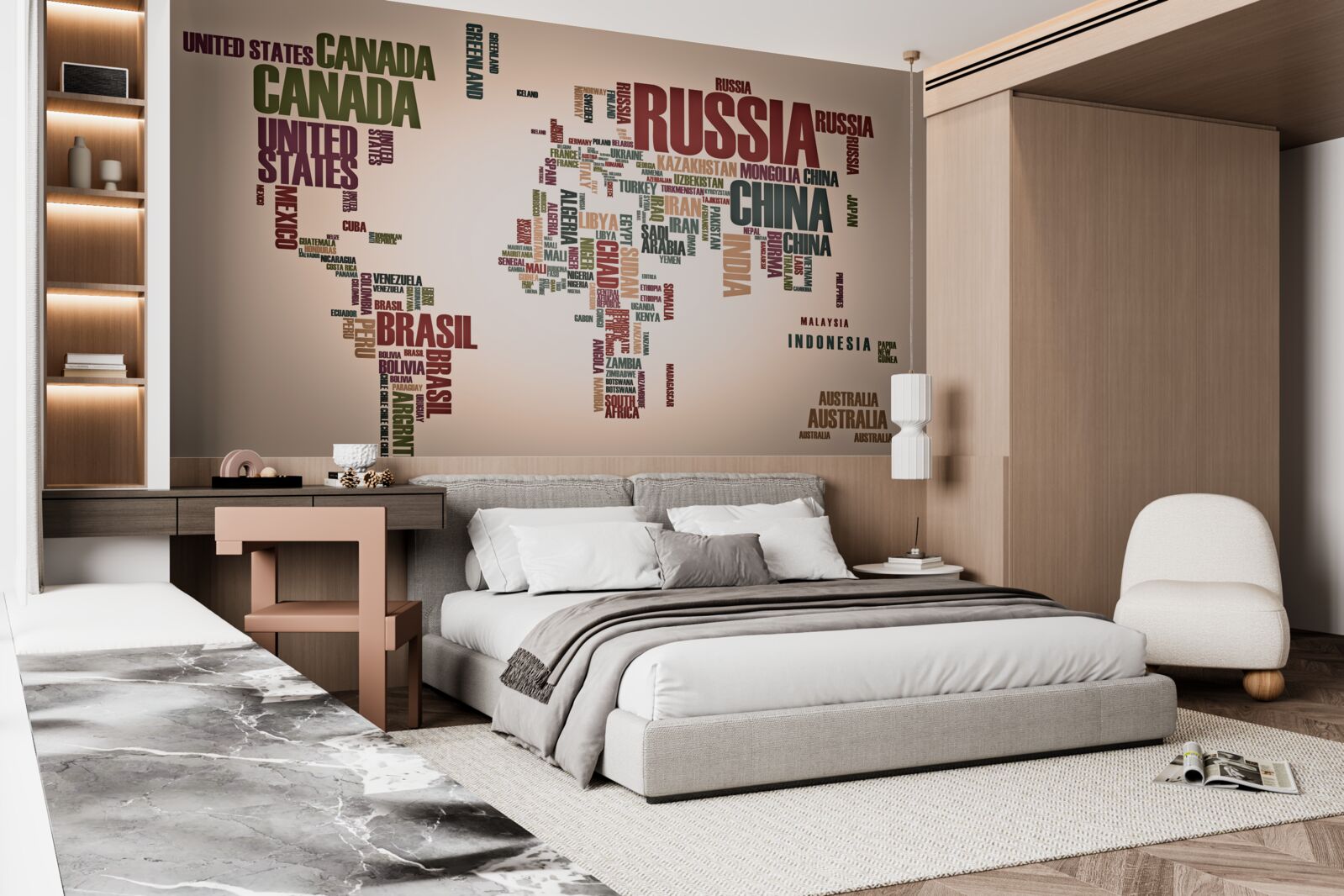 Fototapeta mapa sveta zložená z názvov krajín