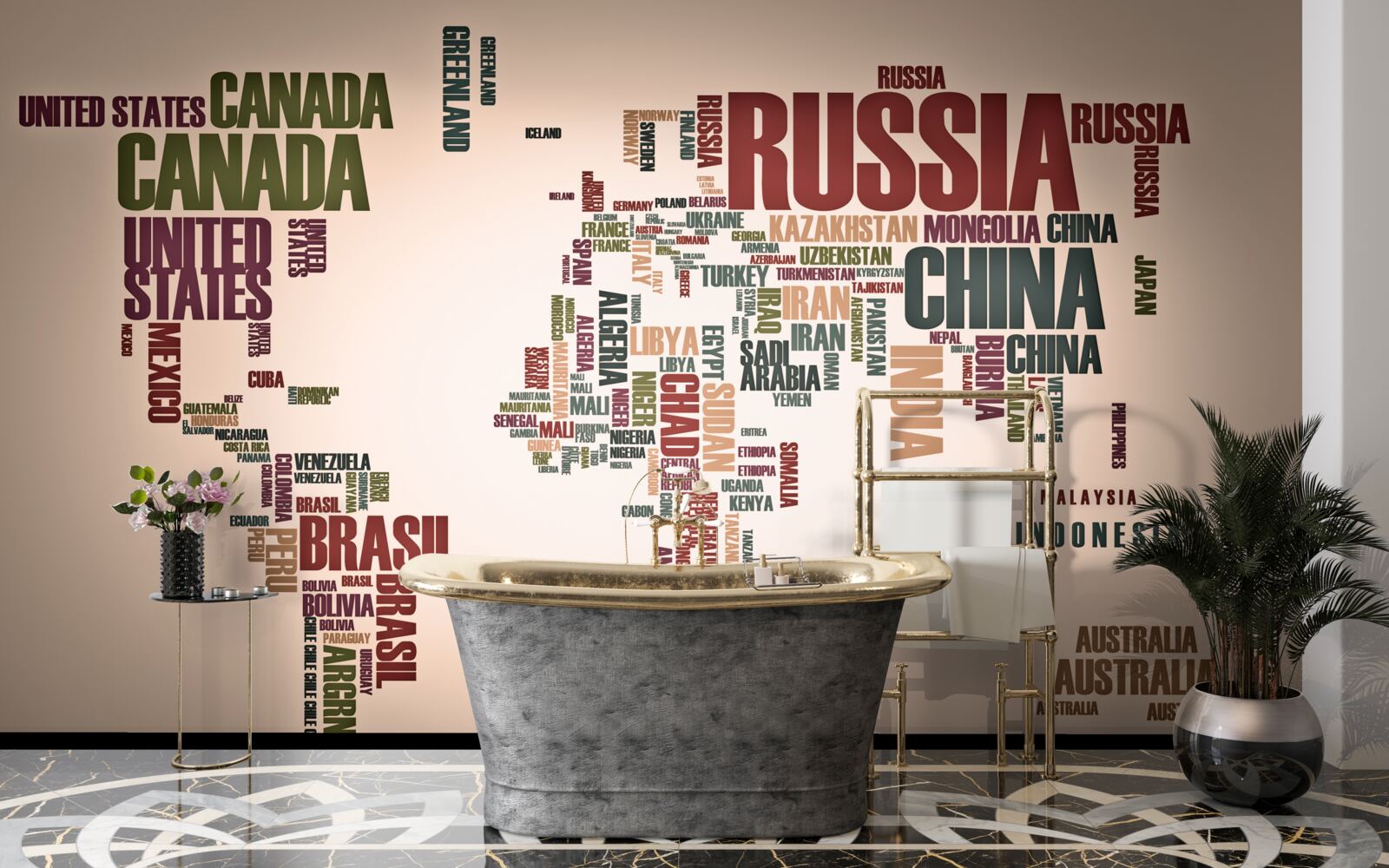 Fototapeta mapa sveta zložená z názvov krajín