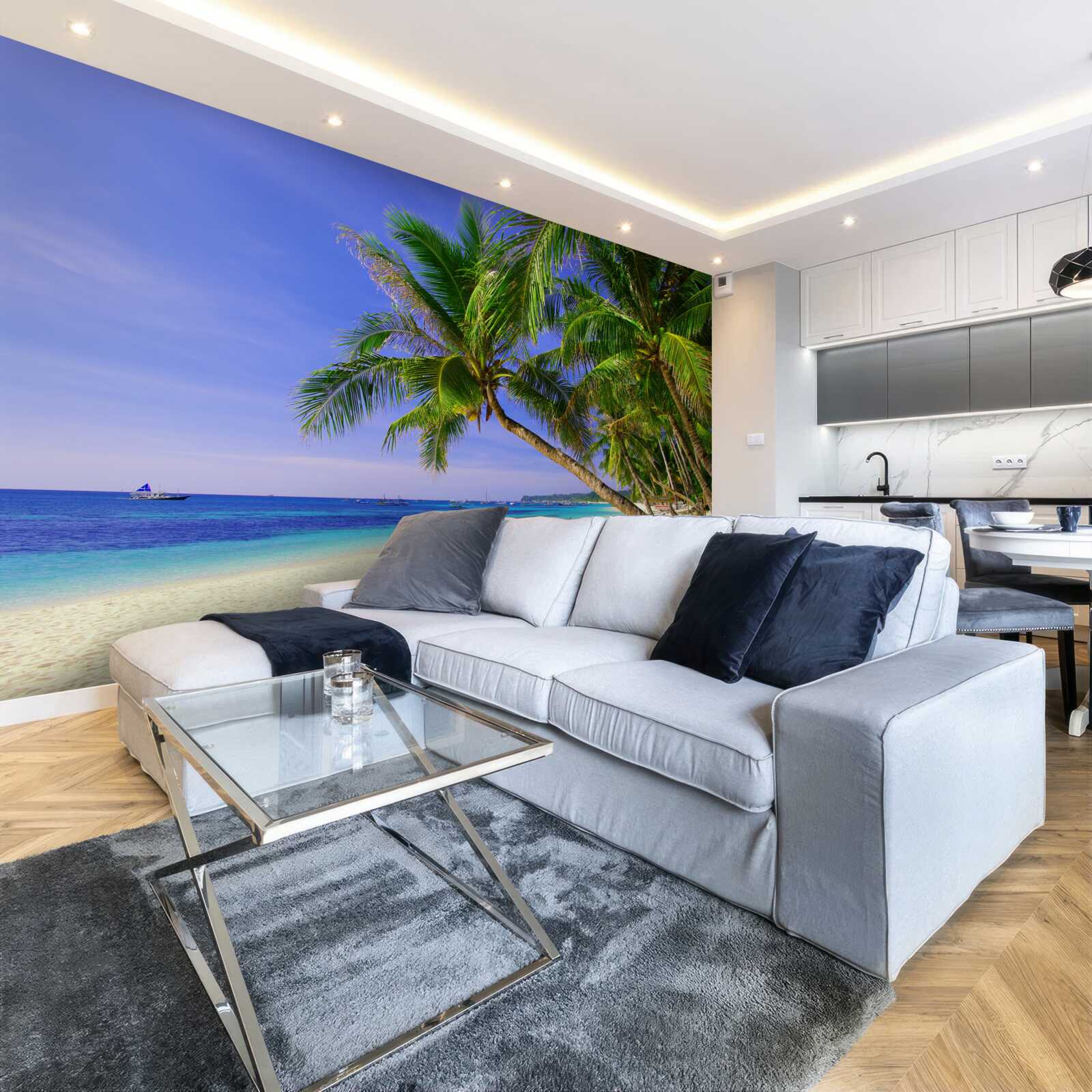 Fototapeta piesočné pláže s palmami a pokojnými oceánmi