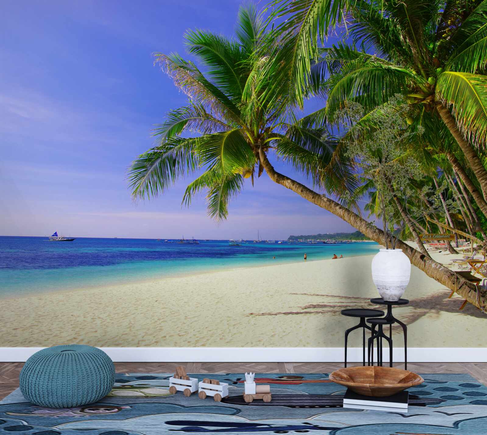 Fototapeta piesočné pláže s palmami a pokojnými oceánmi