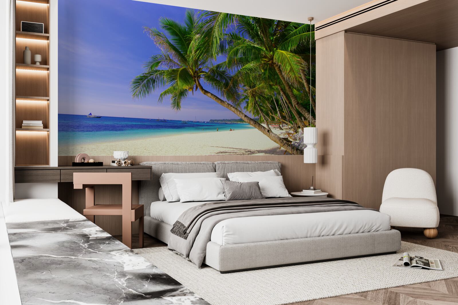 Fototapeta piesočné pláže s palmami a pokojnými oceánmi