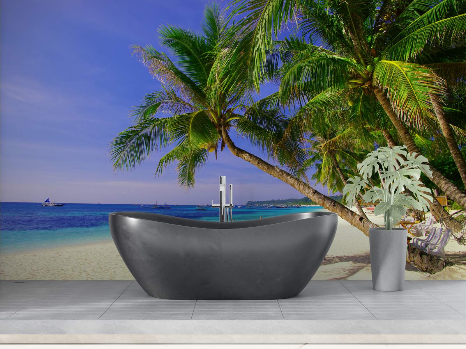 Fototapeta piesočné pláže s palmami a pokojnými oceánmi