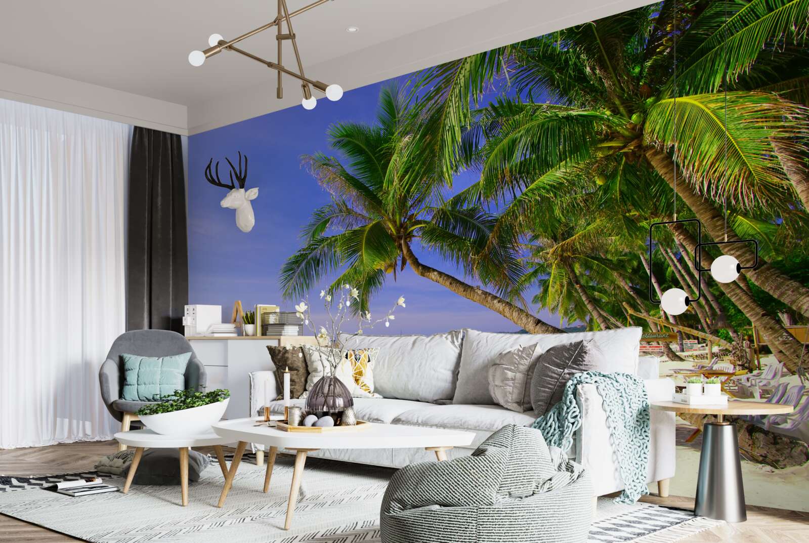 Fototapeta piesočné pláže s palmami a pokojnými oceánmi