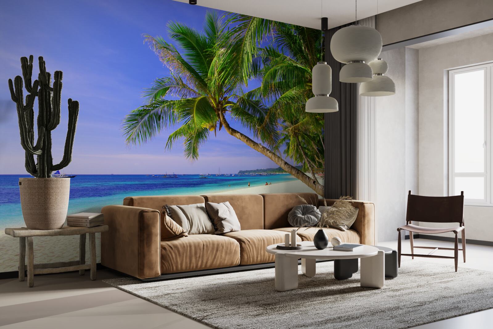 Fototapeta piesočné pláže s palmami a pokojnými oceánmi