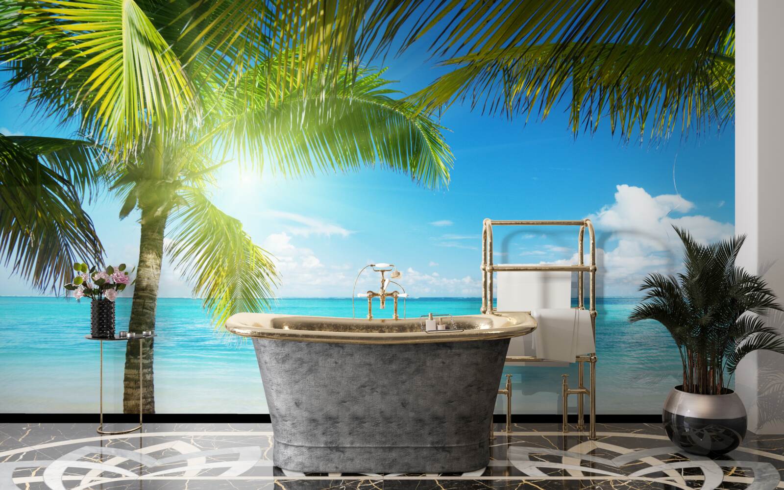 Fototapeta pokojná exotická pláž zdobená palmami