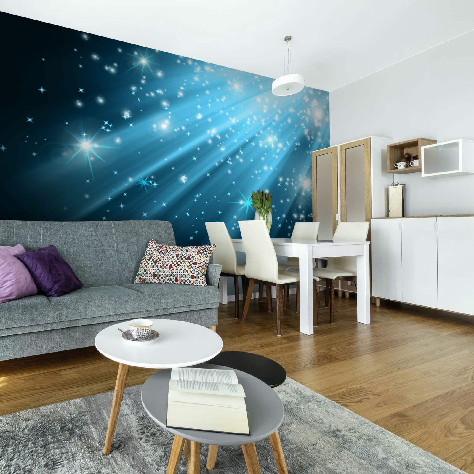 Fototapeta Žiariace lúče mesiaca na oblohe dávkované s hviezdami