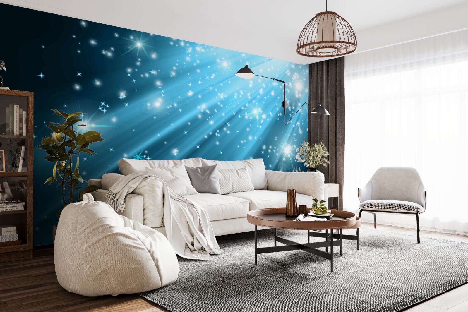 Fototapeta Žiariace lúče mesiaca na oblohe dávkované s hviezdami