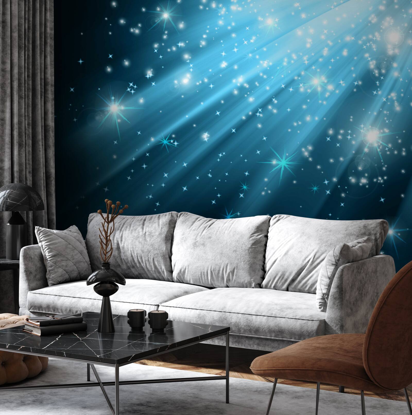 Fototapeta Žiariace lúče mesiaca na oblohe dávkované s hviezdami