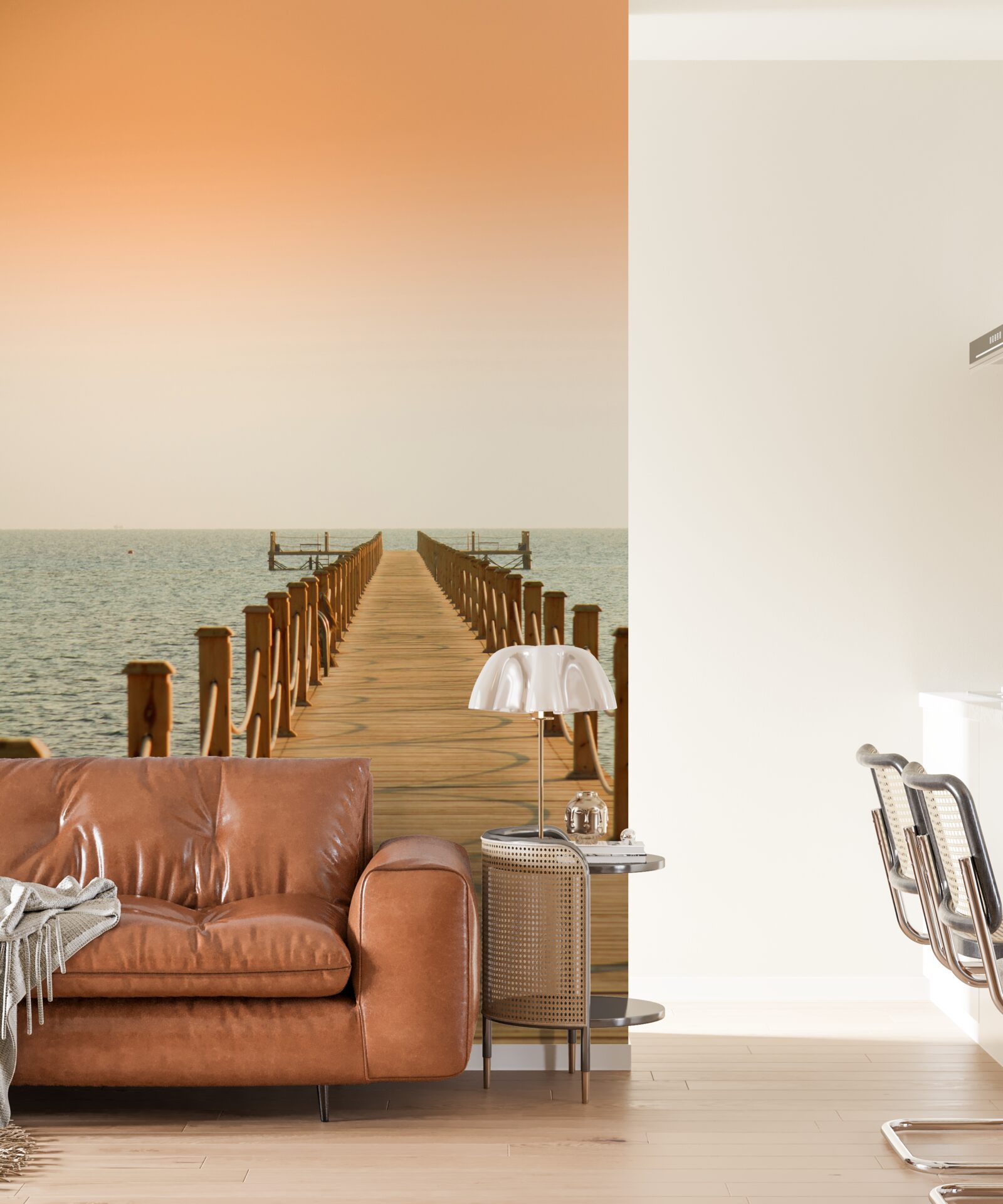 Fototapeta promenáda k moru pri západe slnka