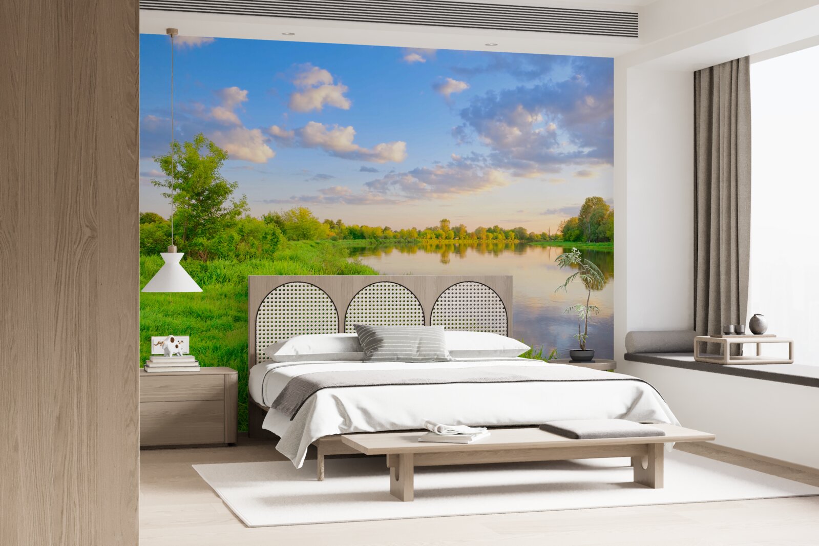 Fototapeta pokojná rieka vedľa zelenej lúky