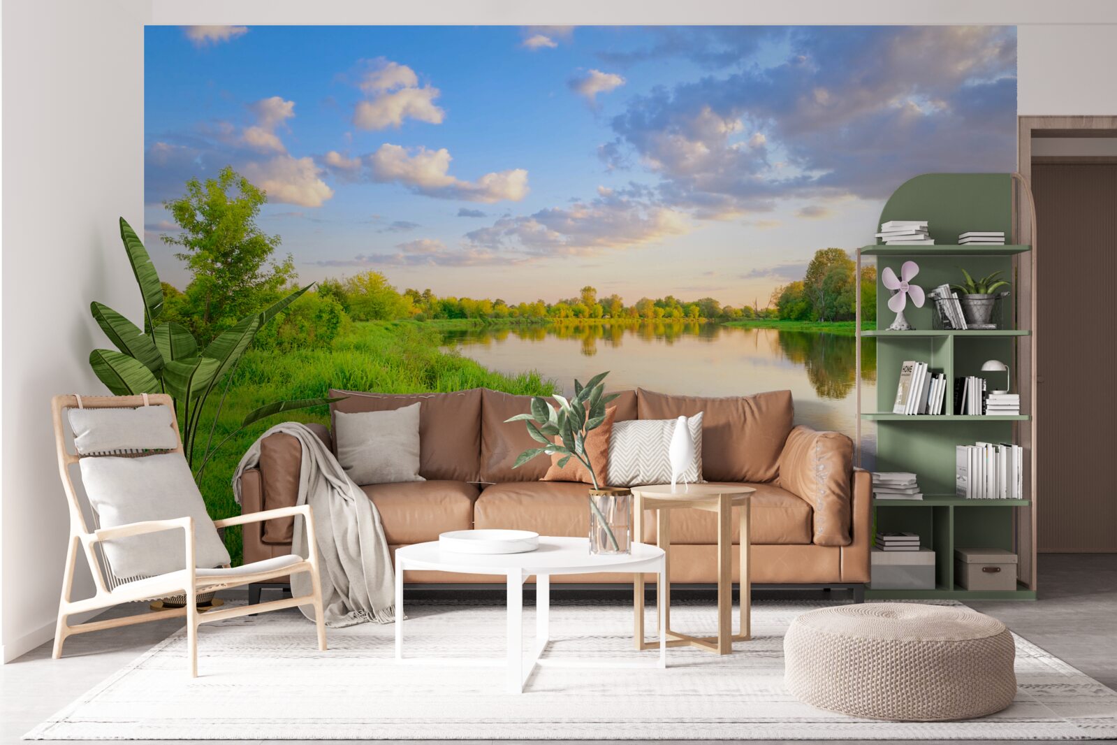 Fototapeta pokojná rieka vedľa zelenej lúky