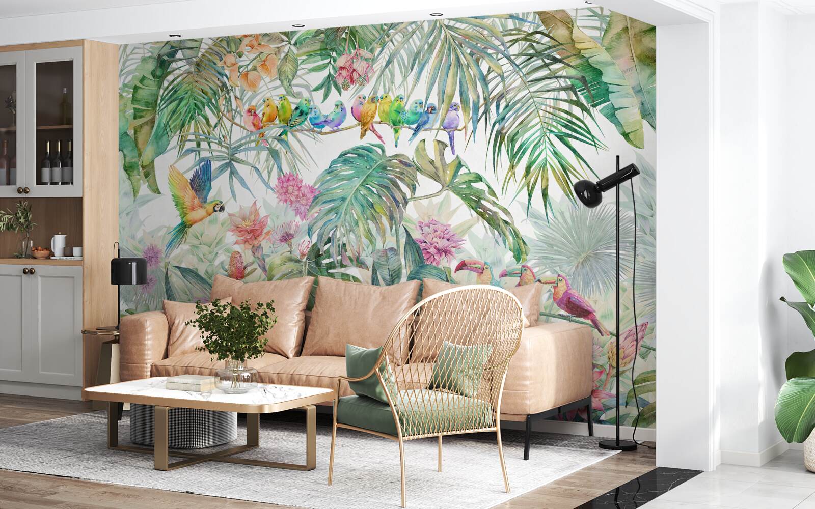 Fototapeta vtáky na exotických rastlinách