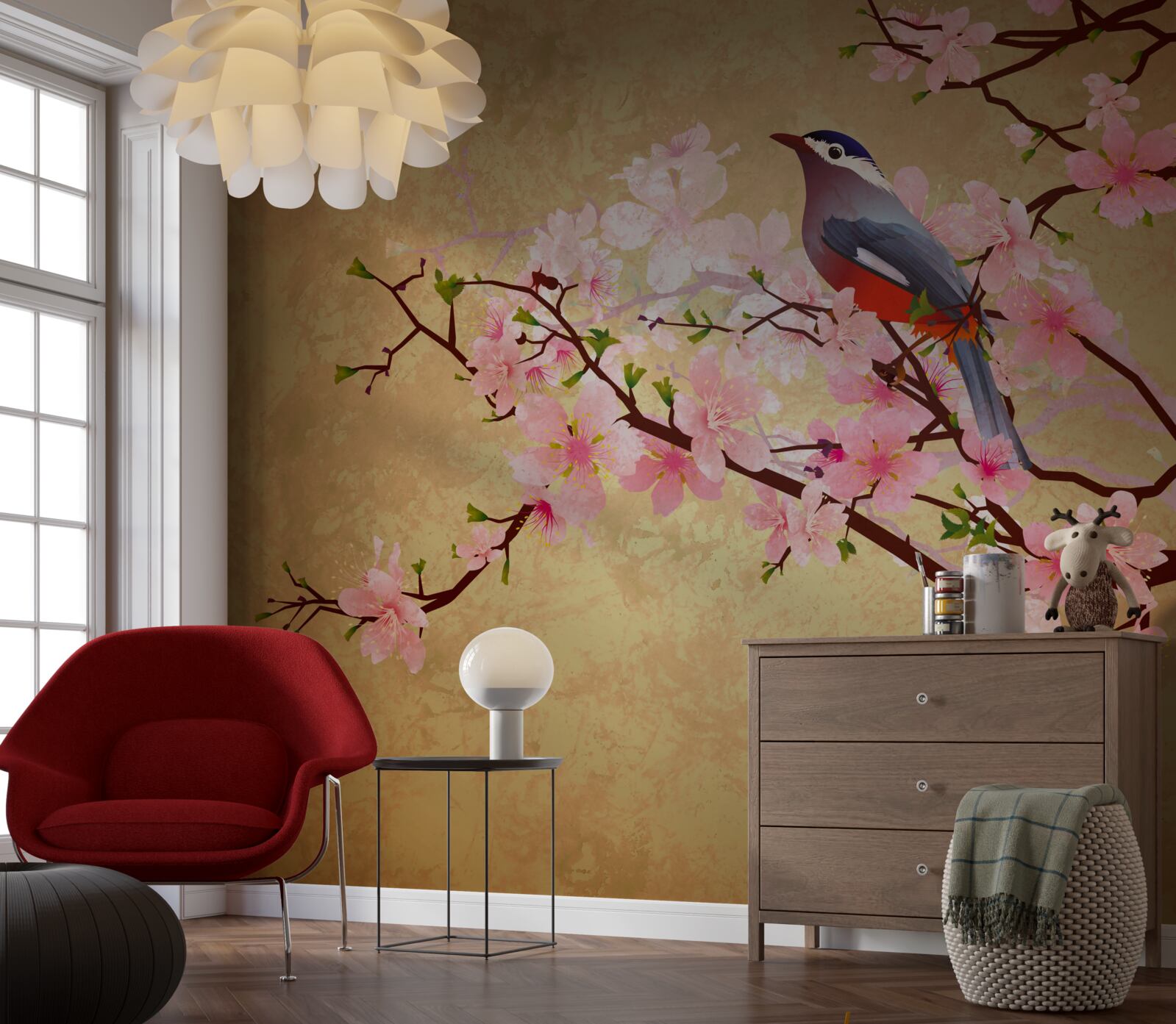 Fototapeta slávik na vetvách čerešňového kvetu