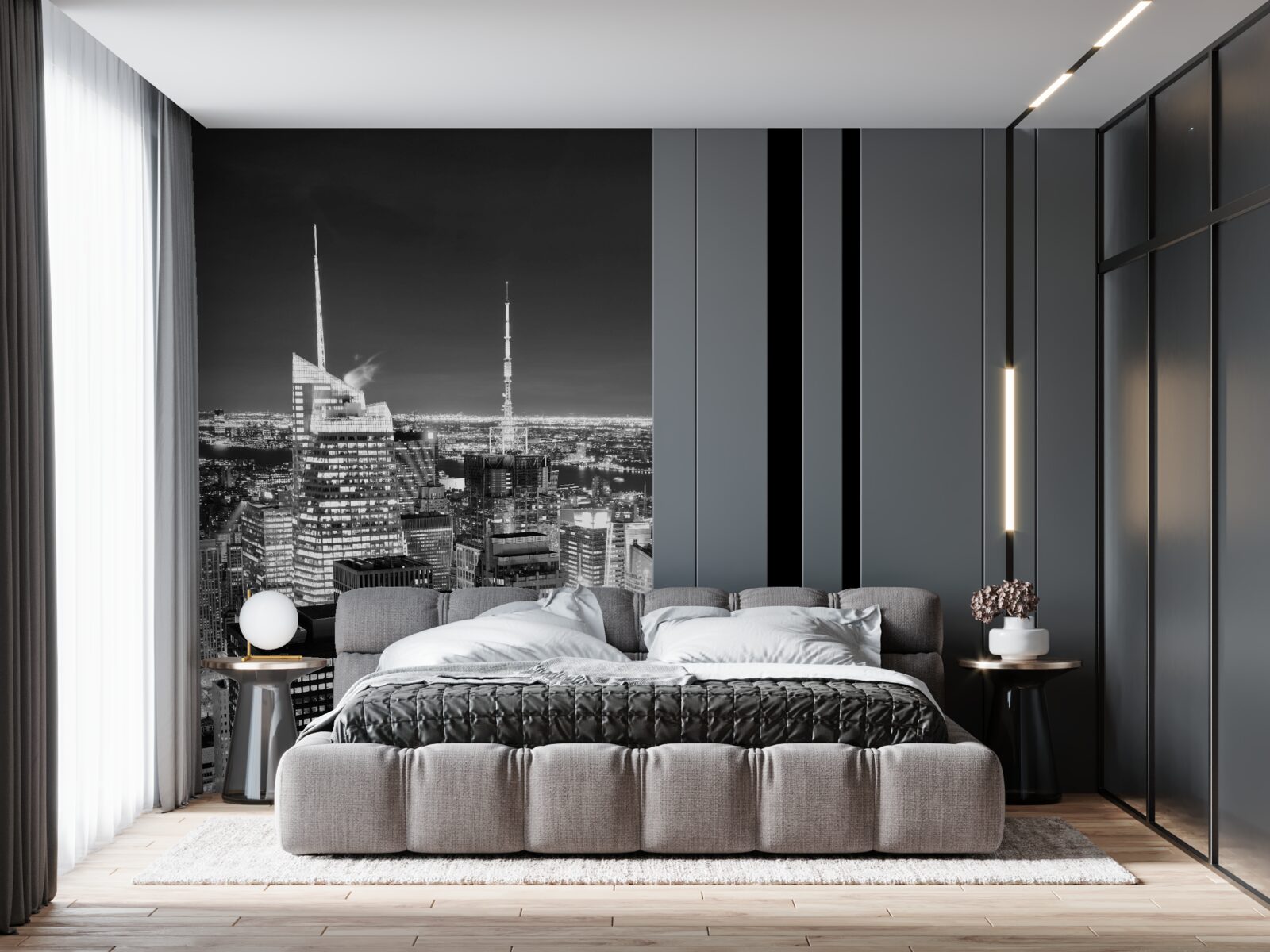 Fototapeta nočné mesto v čiernej a bielej