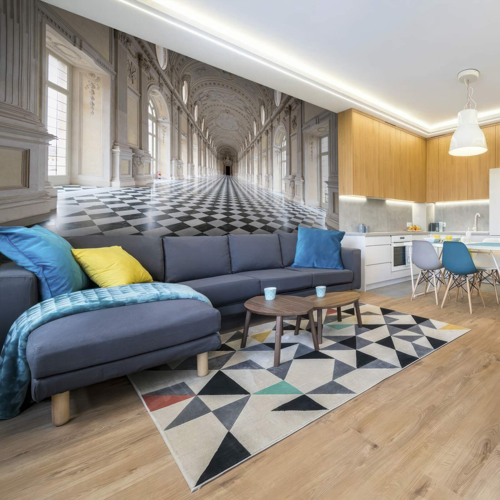 Fototapeta dlaždice v štýle mozaiky v miestnosti obloženej kameňom