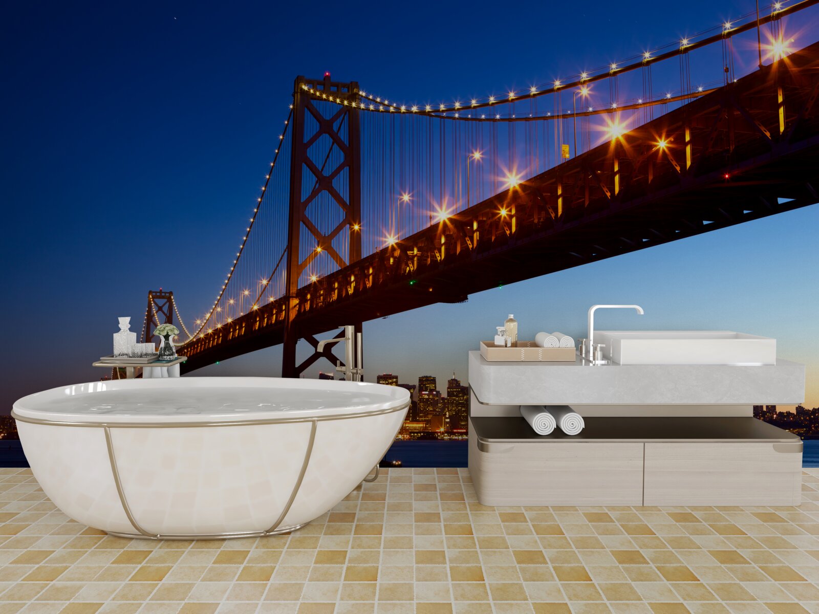 Fototapeta osvetlený most na okraji mesta