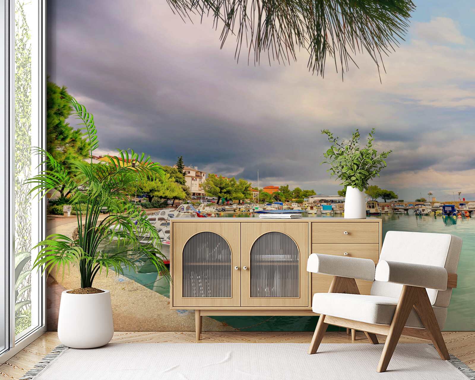 Fototapeta pokojný prístav s plachetnicou