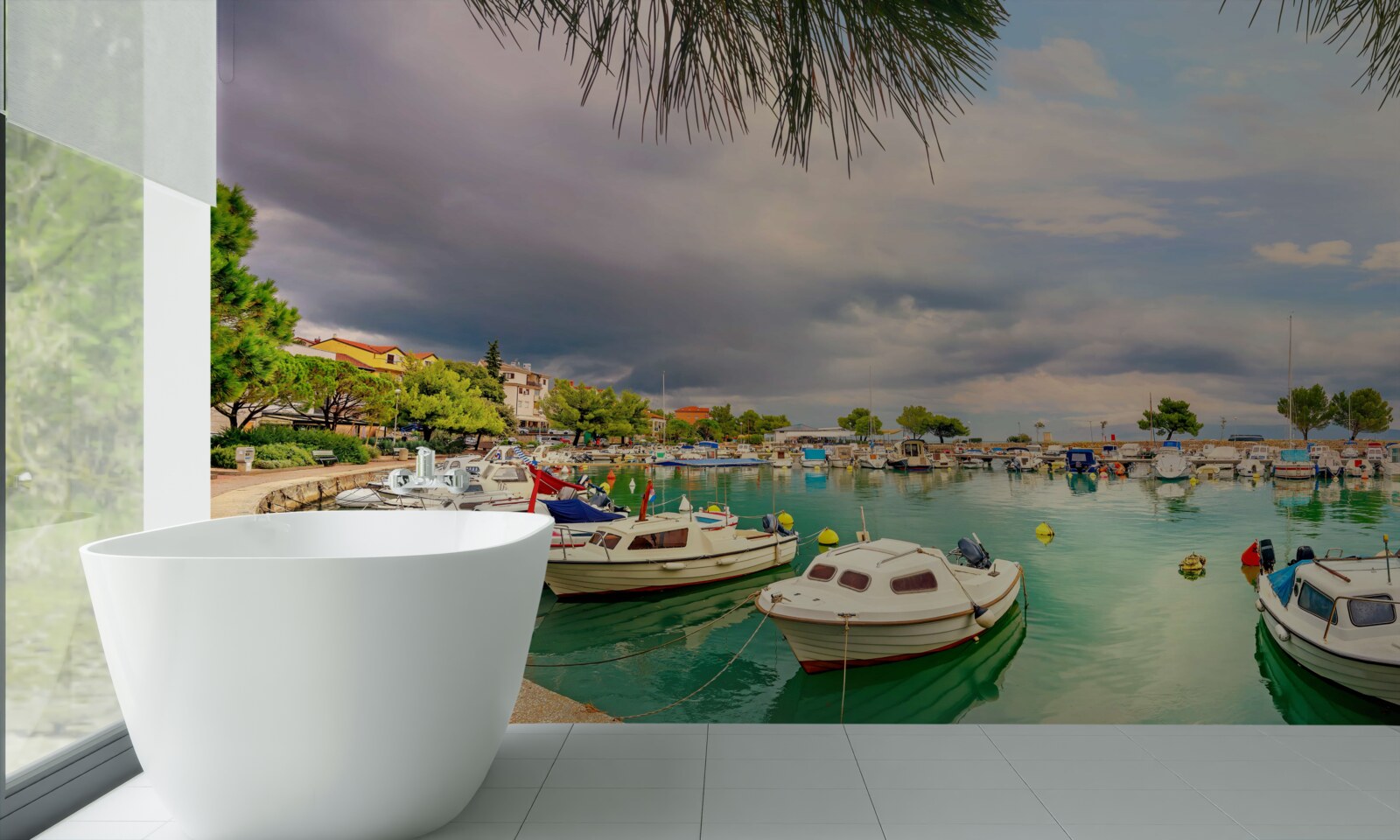 Fototapeta pokojný prístav s plachetnicou