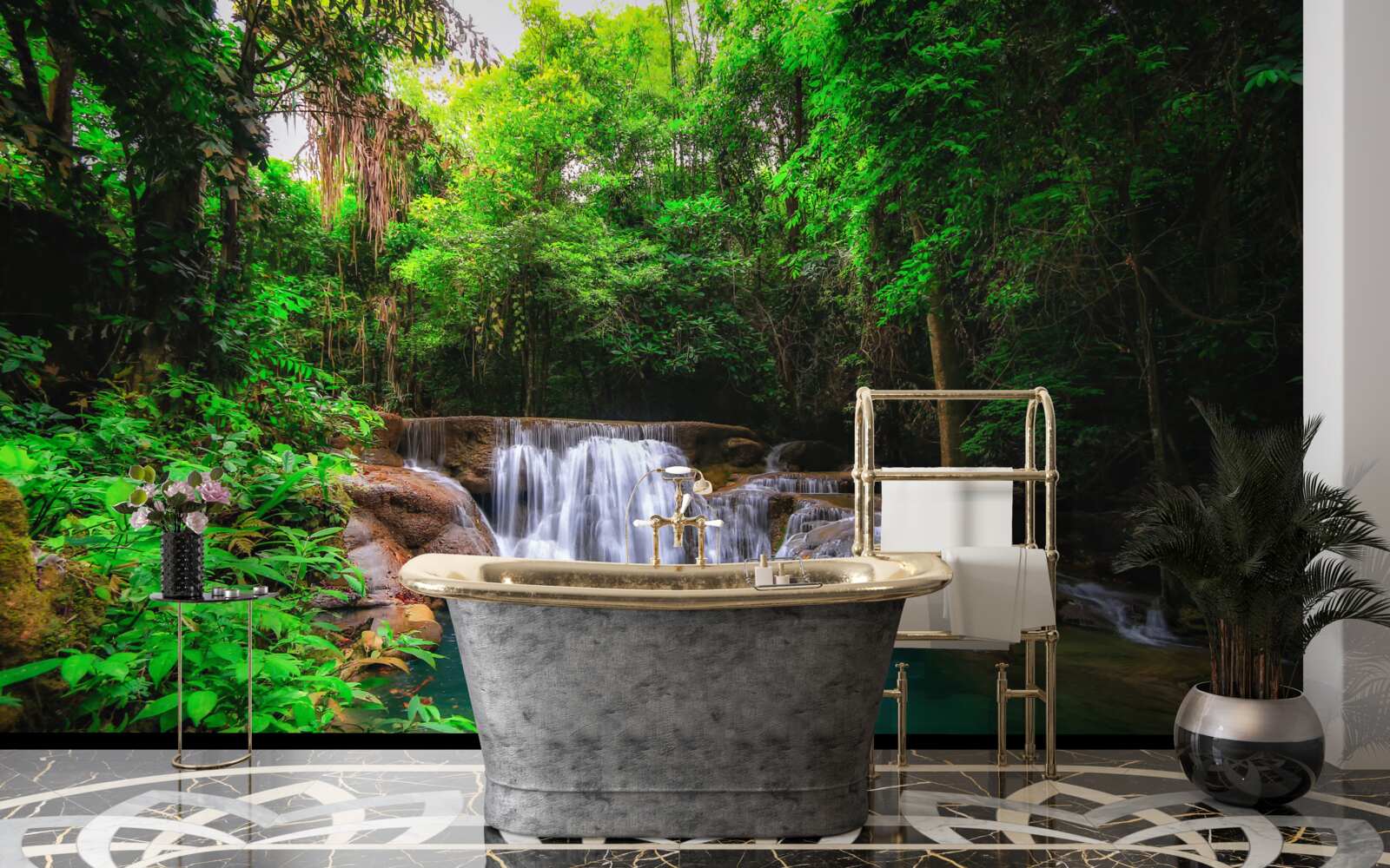 Fototapeta skrytá voda hlboko v zelenom lese