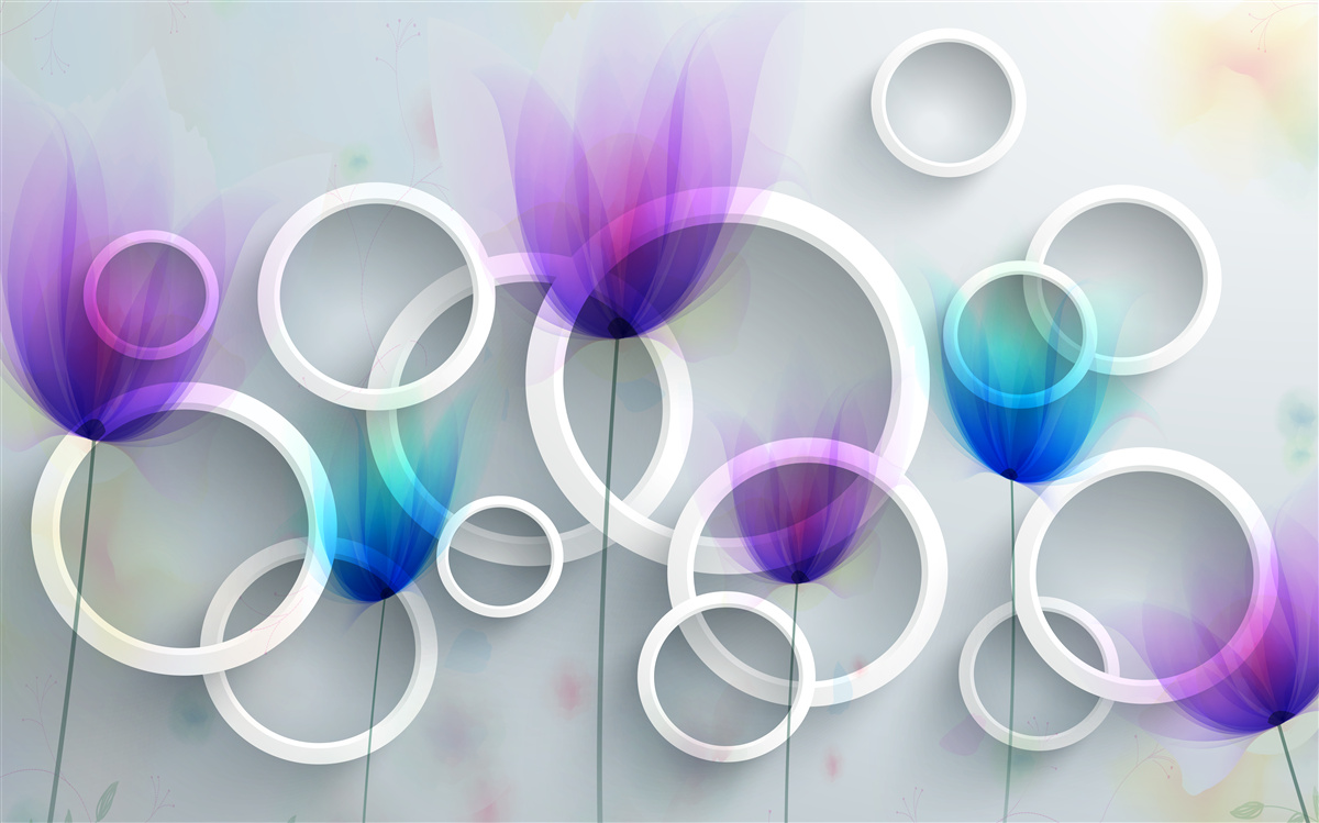 Fototapeta makové kvety a abstraktné kruhy na pozadí