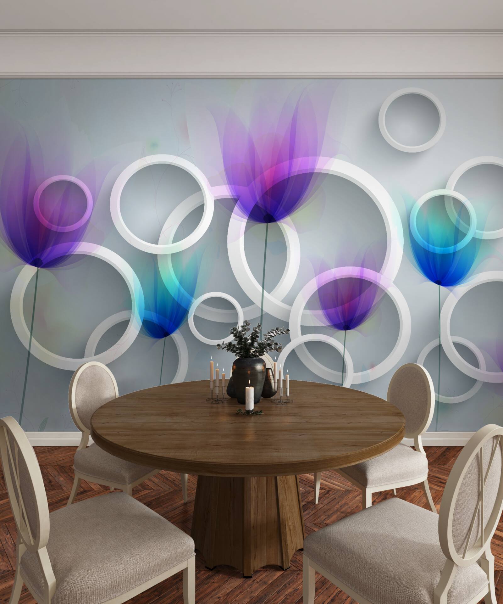 Fototapeta makové kvety a abstraktné kruhy na pozadí