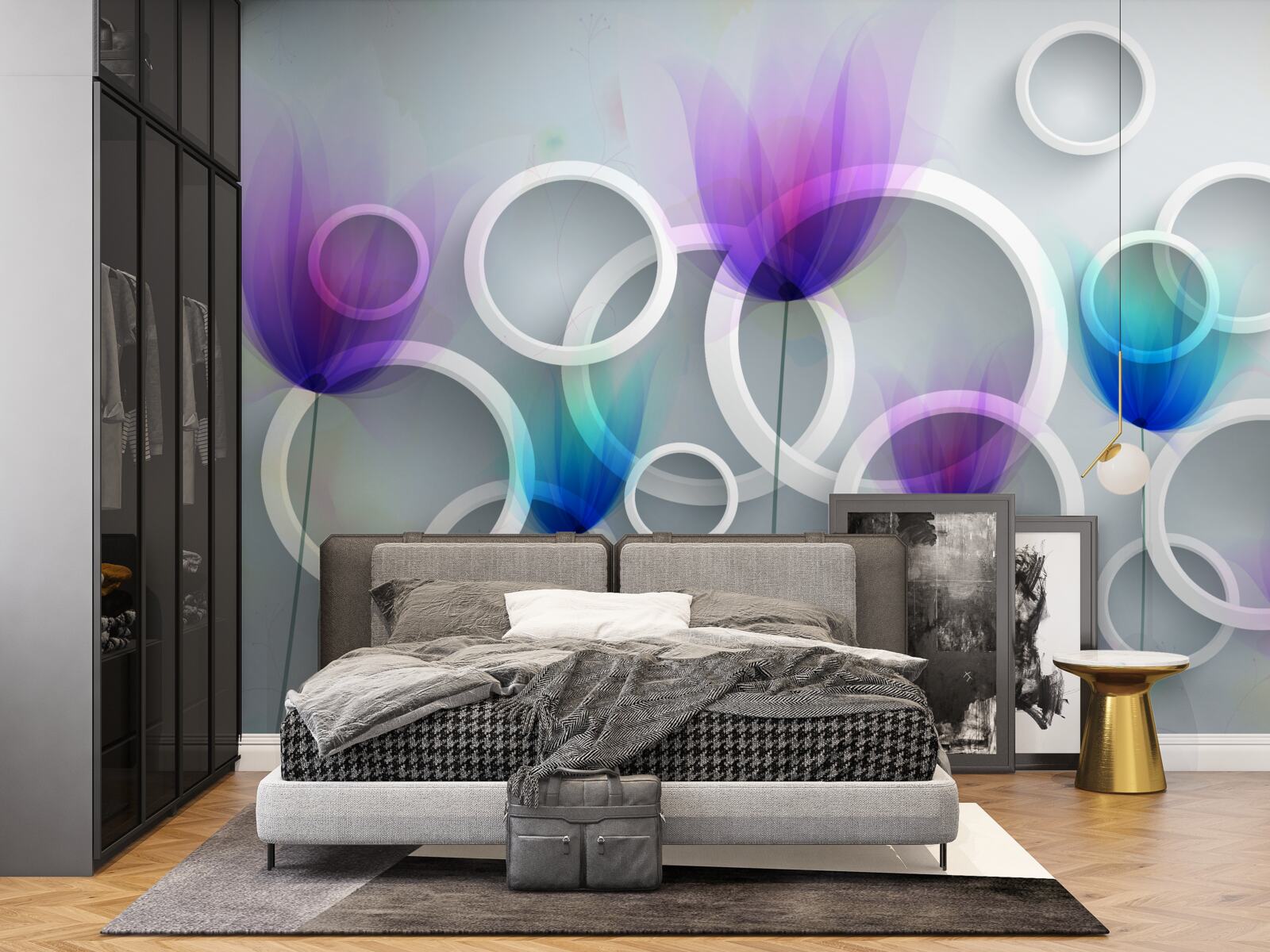 Fototapeta makové kvety a abstraktné kruhy na pozadí