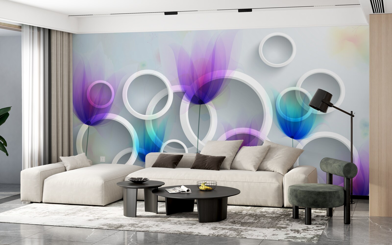 Fototapeta makové kvety a abstraktné kruhy na pozadí