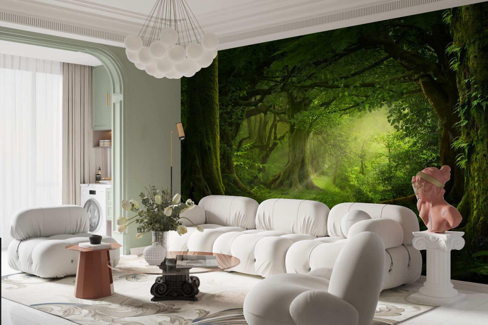 Fototapeta slnečné lúče prenikajú cezeň husté stromy lesa