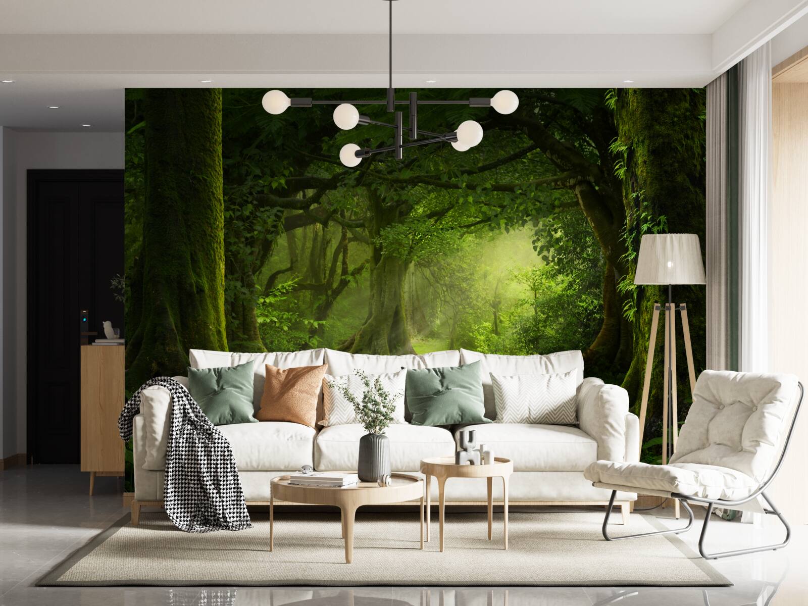 Fototapeta slnečné lúče prenikajú cezeň husté stromy lesa