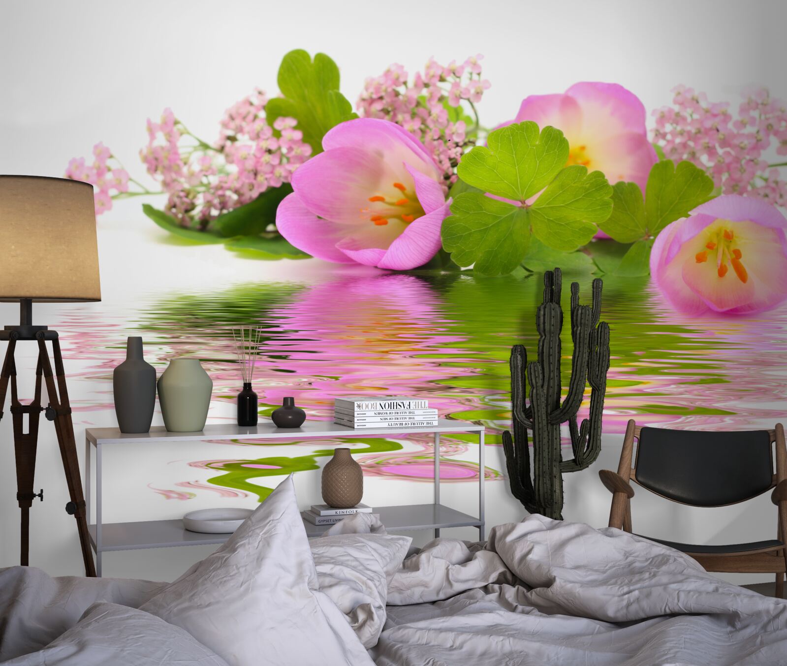 Fototapeta pôvabná kompozícia ružových kvetov na vodnej hladine