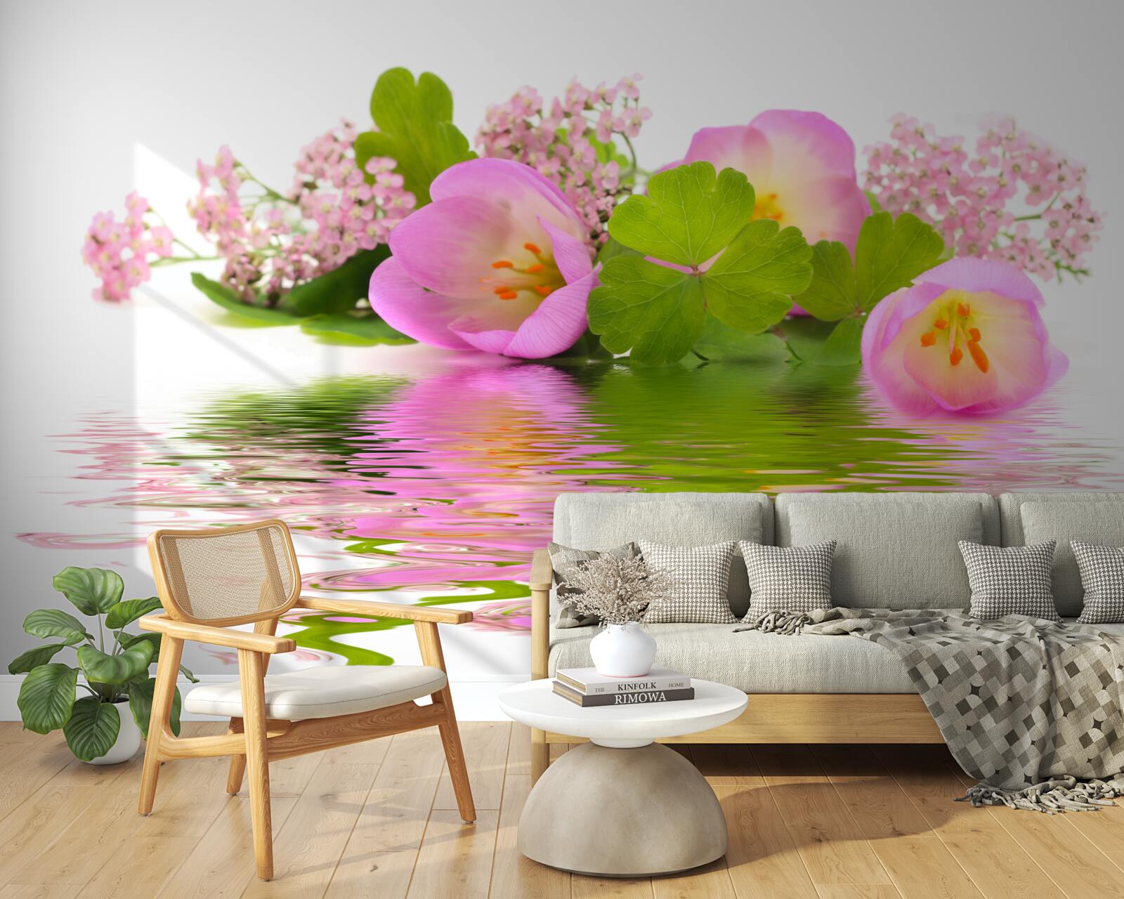 Fototapeta pôvabná kompozícia ružových kvetov na vodnej hladine
