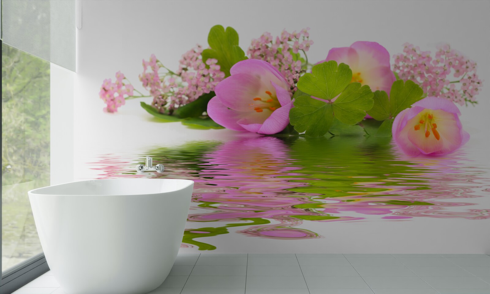 Fototapeta pôvabná kompozícia ružových kvetov na vodnej hladine