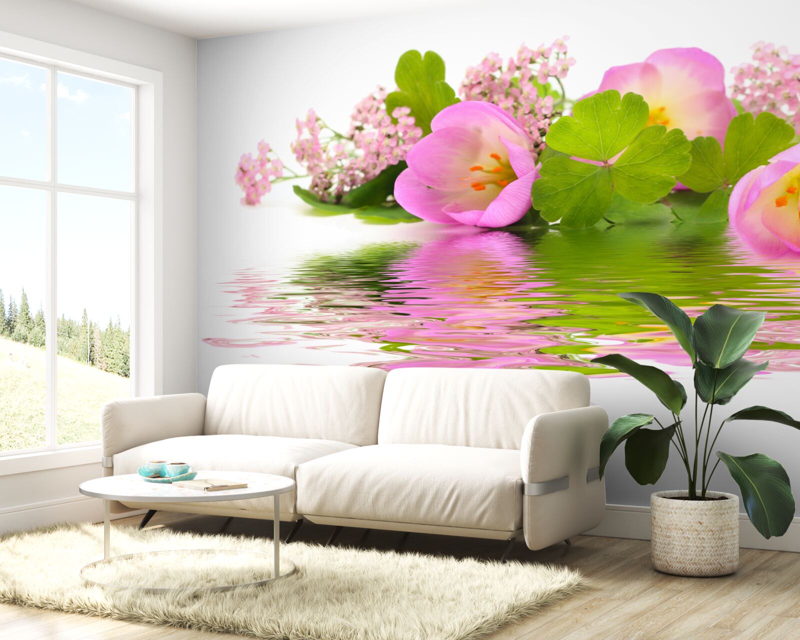 Fototapeta pôvabná kompozícia ružových kvetov na vodnej hladine