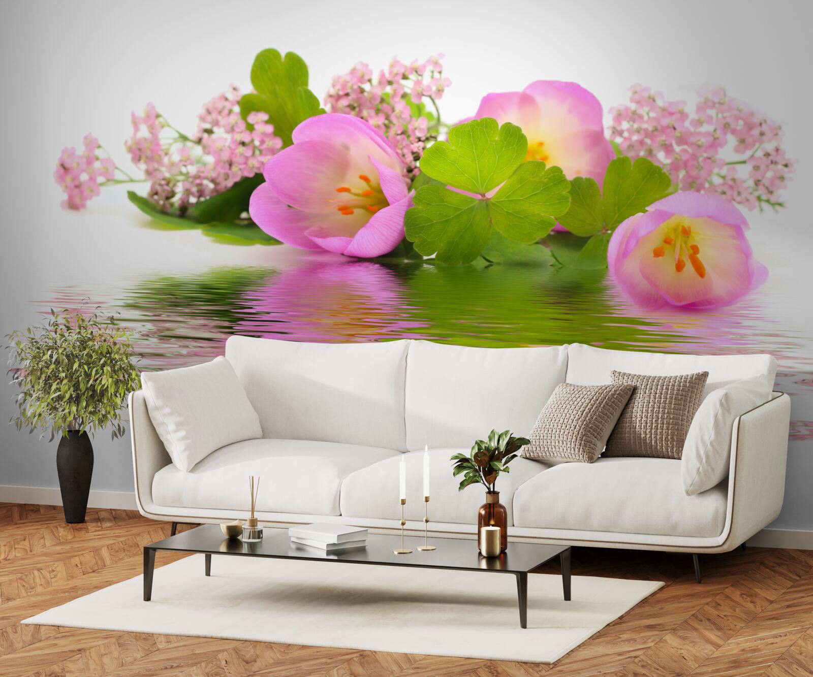 Fototapeta pôvabná kompozícia ružových kvetov na vodnej hladine