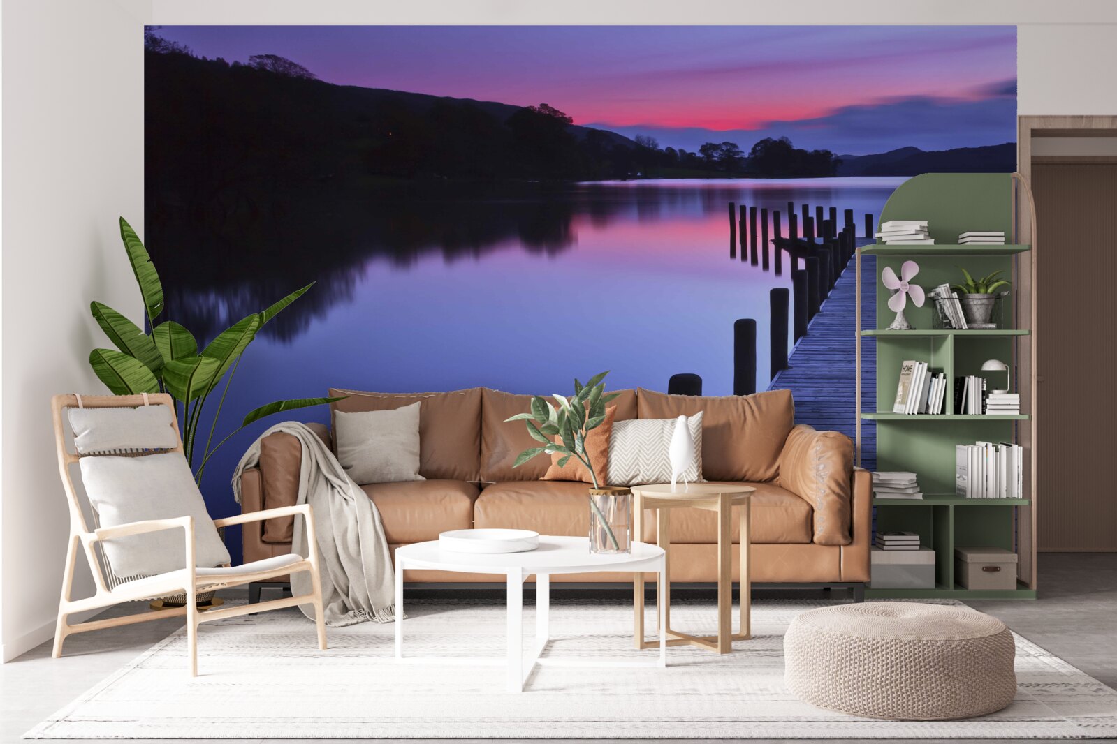 Fototapeta molo pri jazere v horách za úsvitom