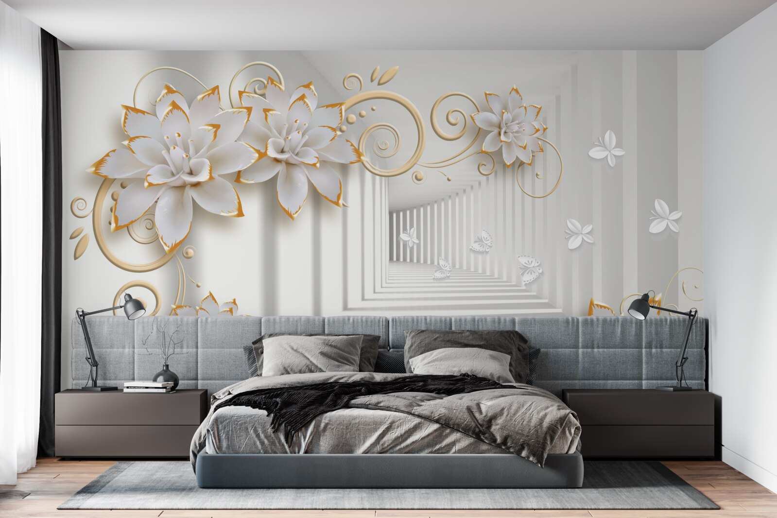 Fototapeta biele lotosy vyžarujú na chodbe nežnosť