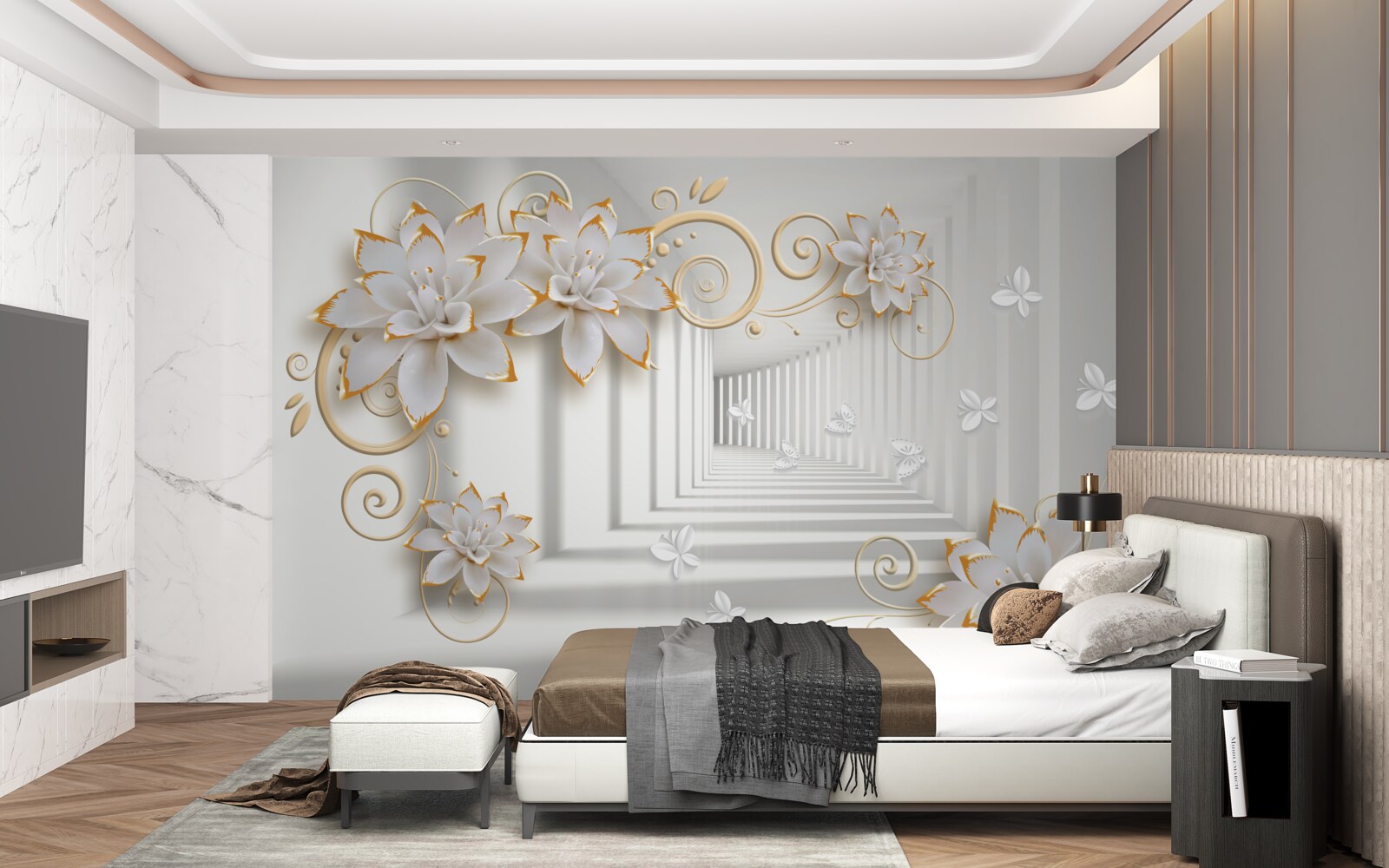 Fototapeta biele lotosy vyžarujú na chodbe nežnosť