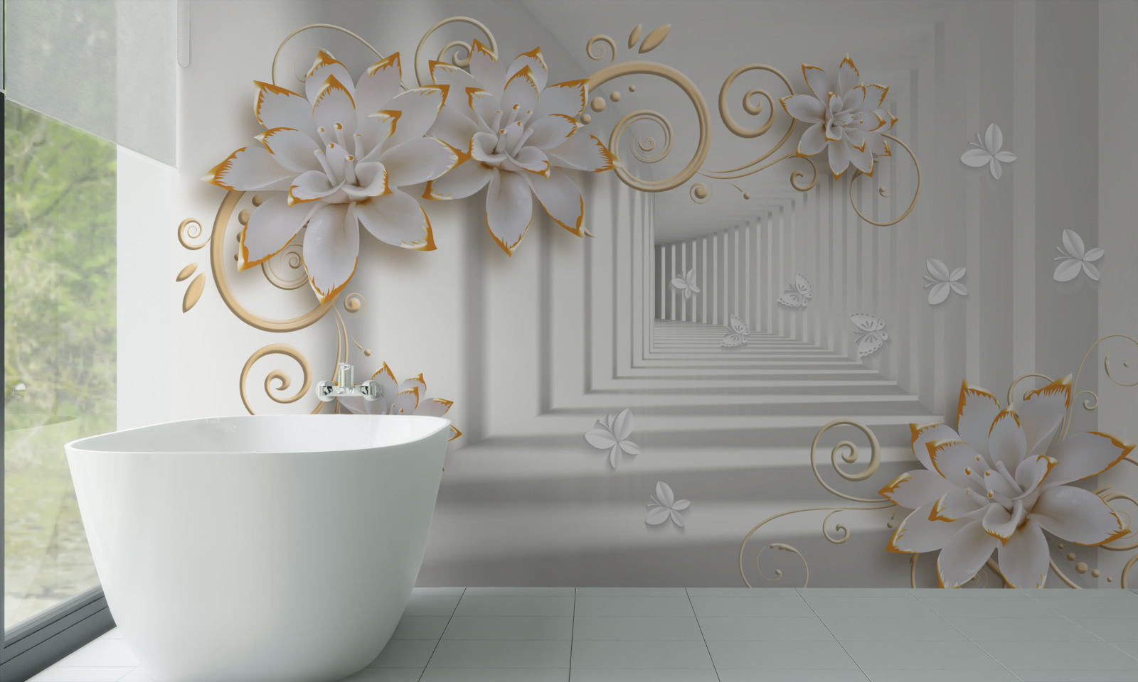 Fototapeta biele lotosy vyžarujú na chodbe nežnosť