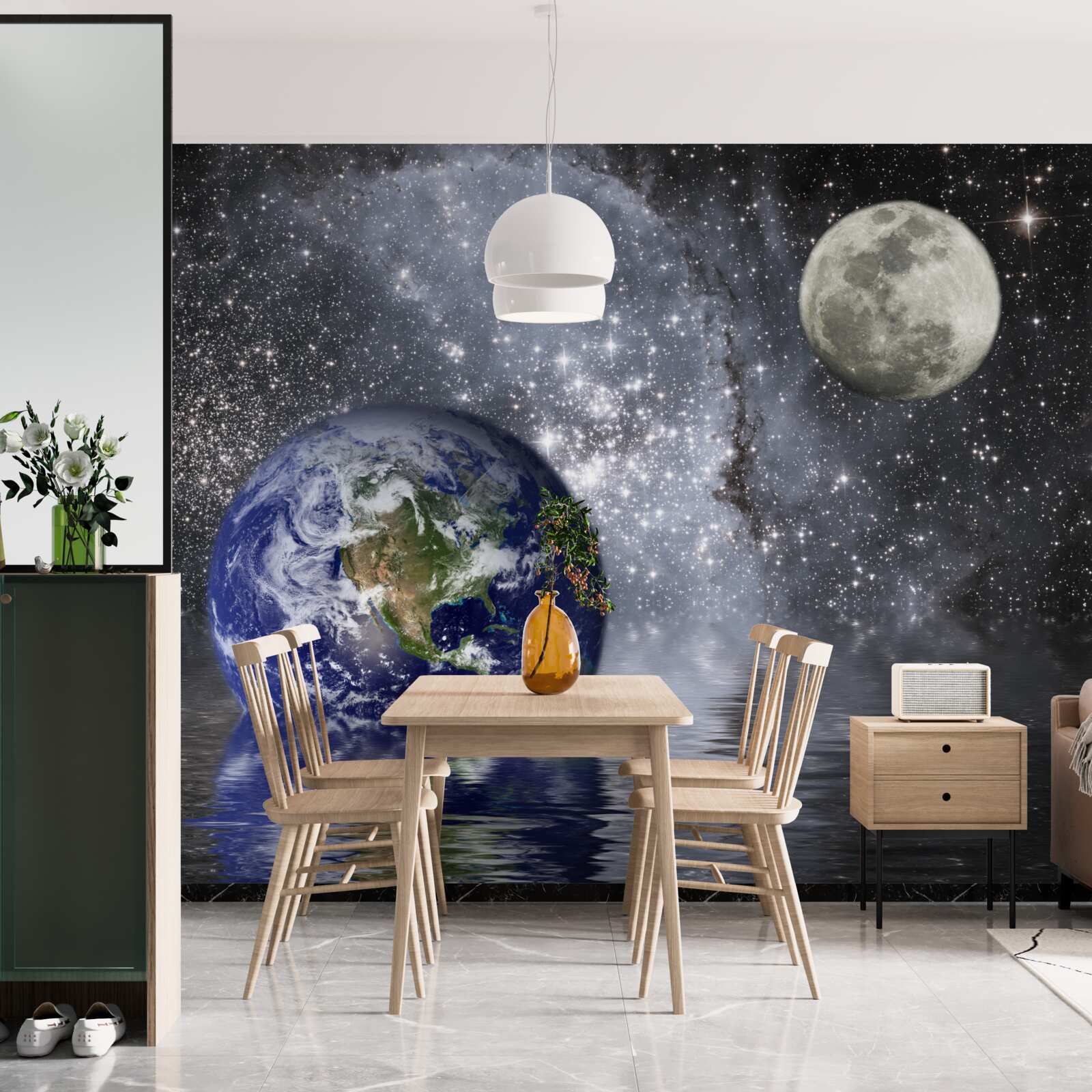 Fototapeta voda obklopuje Zem a Mesiac vo vesmíre