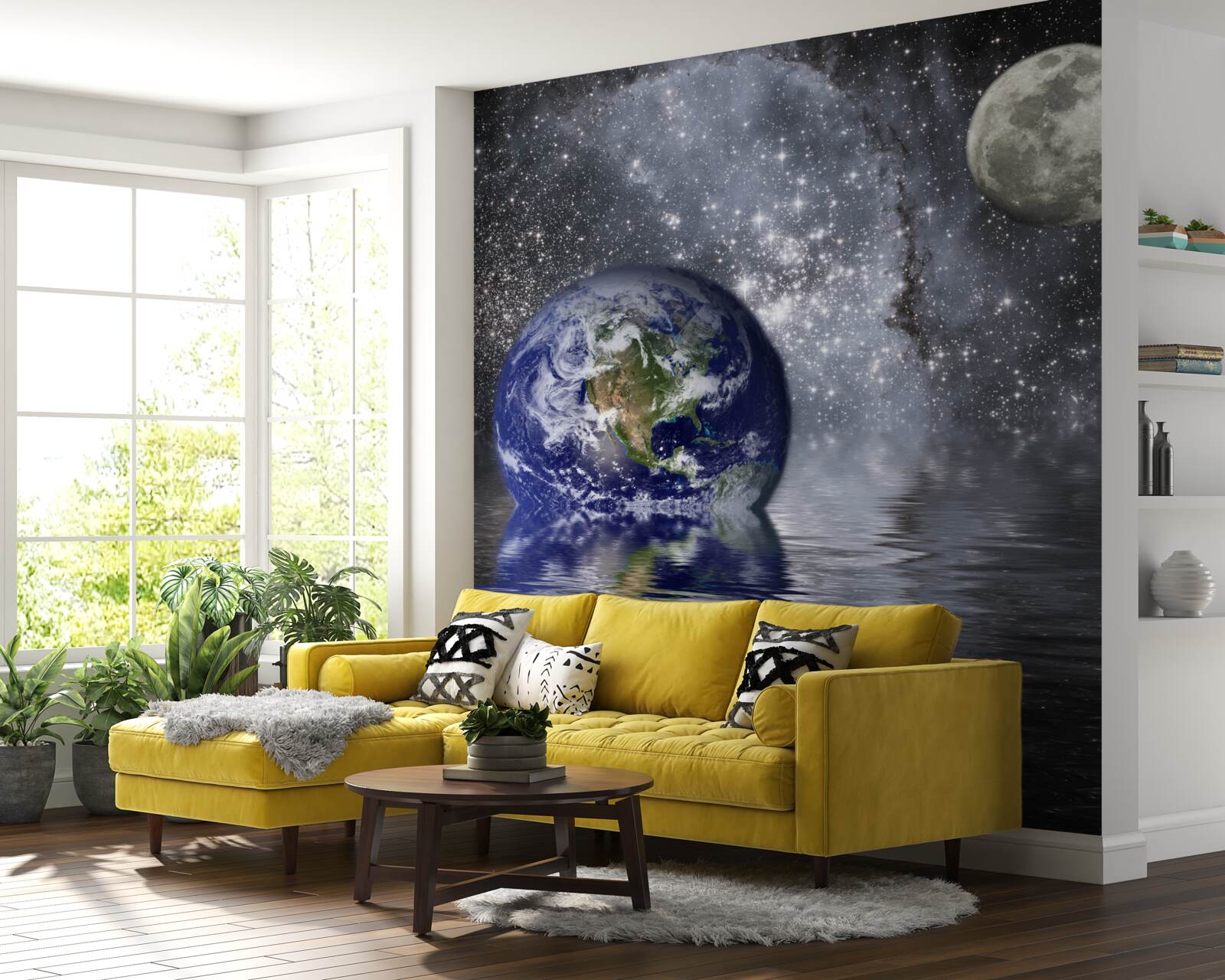 Fototapeta voda obklopuje Zem a Mesiac vo vesmíre