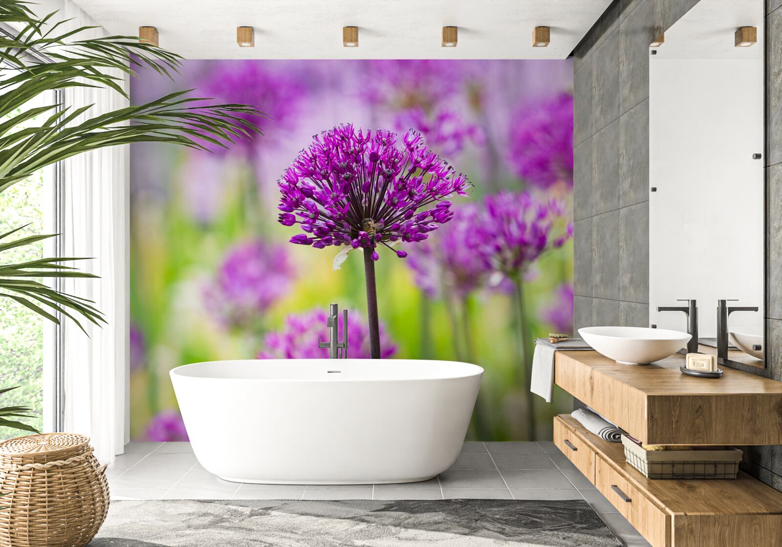 Fototapeta jemné fialové kvety rastúce na medzerách