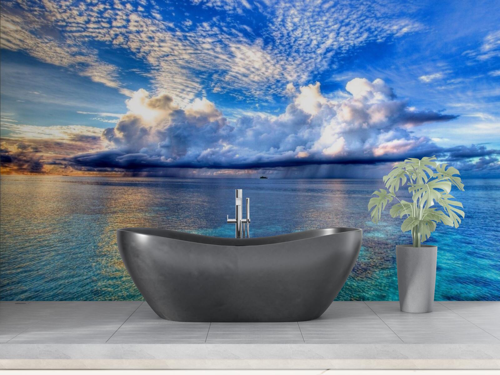 Fototapeta oblaky sa jemne vznášajú nad modrou vodnou hladinou