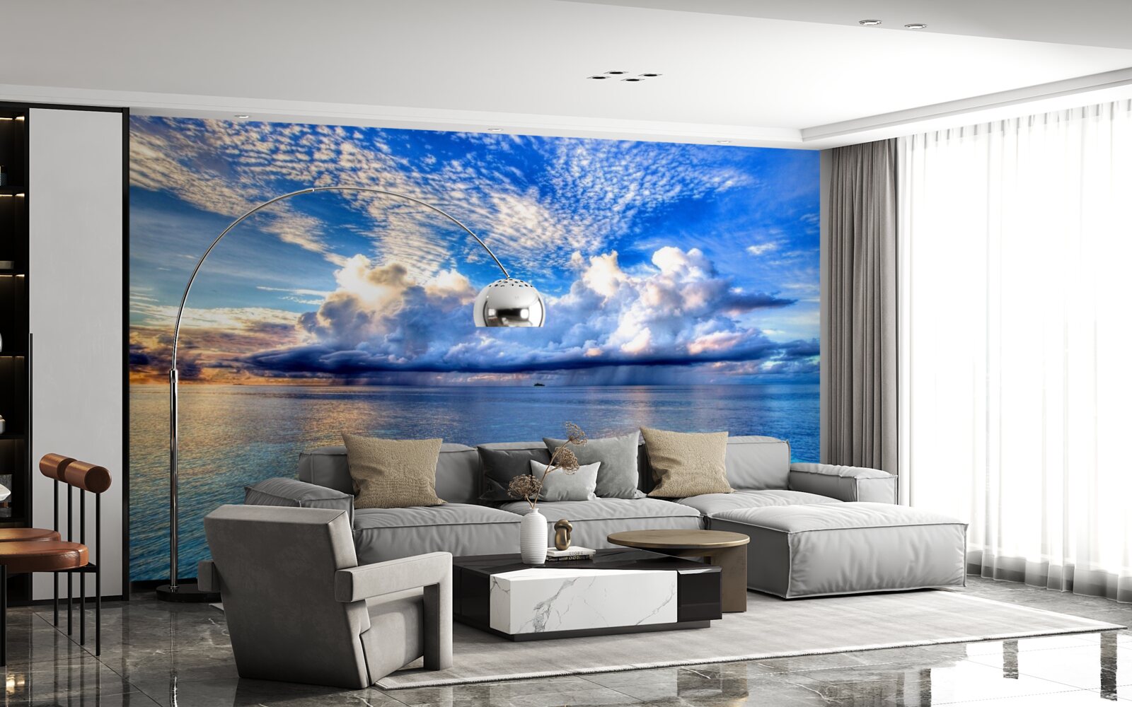 Fototapeta oblaky sa jemne vznášajú nad modrou vodnou hladinou