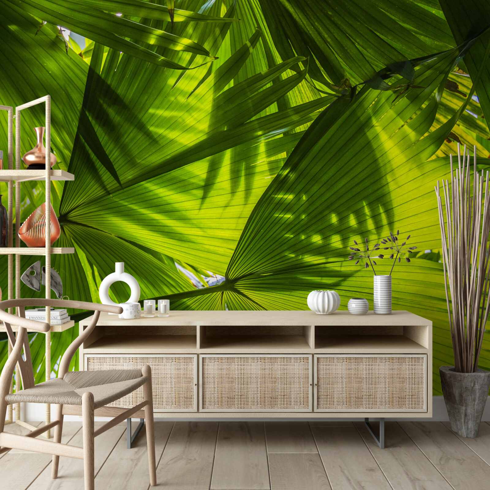 Fototapeta sú pokryté listami papradi