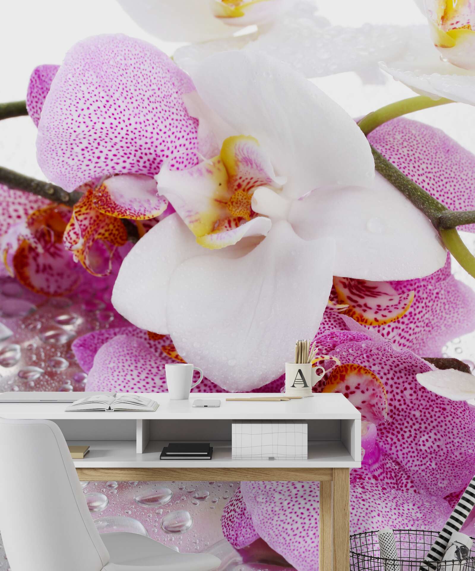 Fototapeta orchidey s okvetnými listami v bielej a červenej farbe